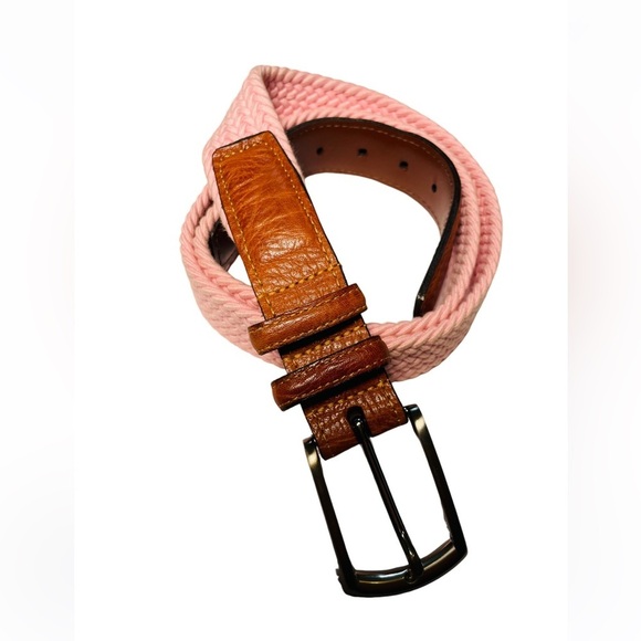Torino Men's Pink Knit Woven Stretch Belt Sz 38 69503 USA Italian Leather GOLF - Picture 1 of 9